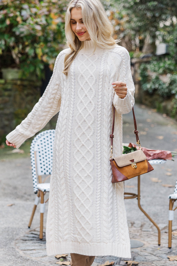 Let It All Go Cream Sweater Midi Dress