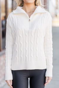 Hold On Tight Cream Quarter Zip Sweater