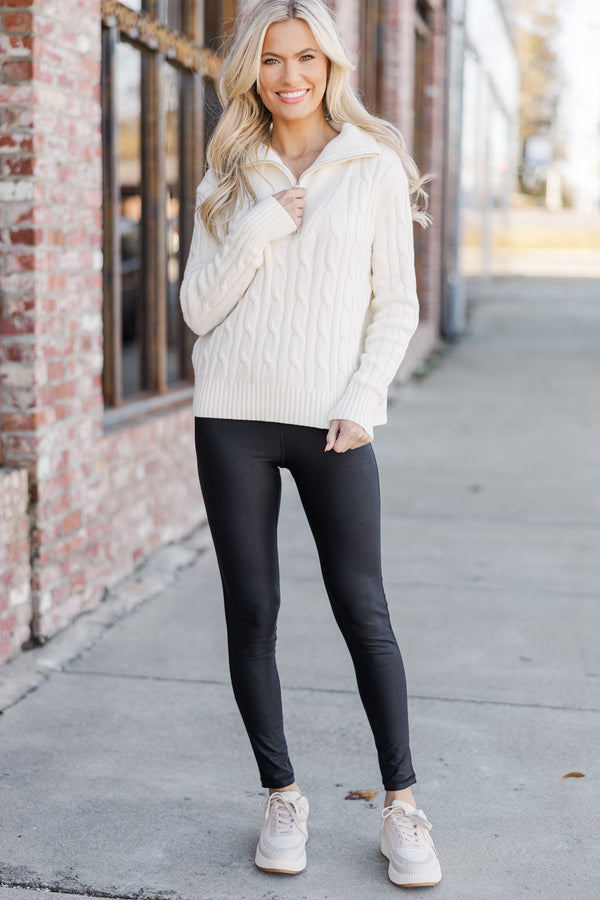 Hold On Tight Cream Quarter Zip Sweater