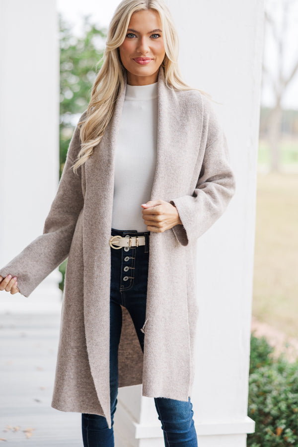 On Your Way Taupe Long Cardigan