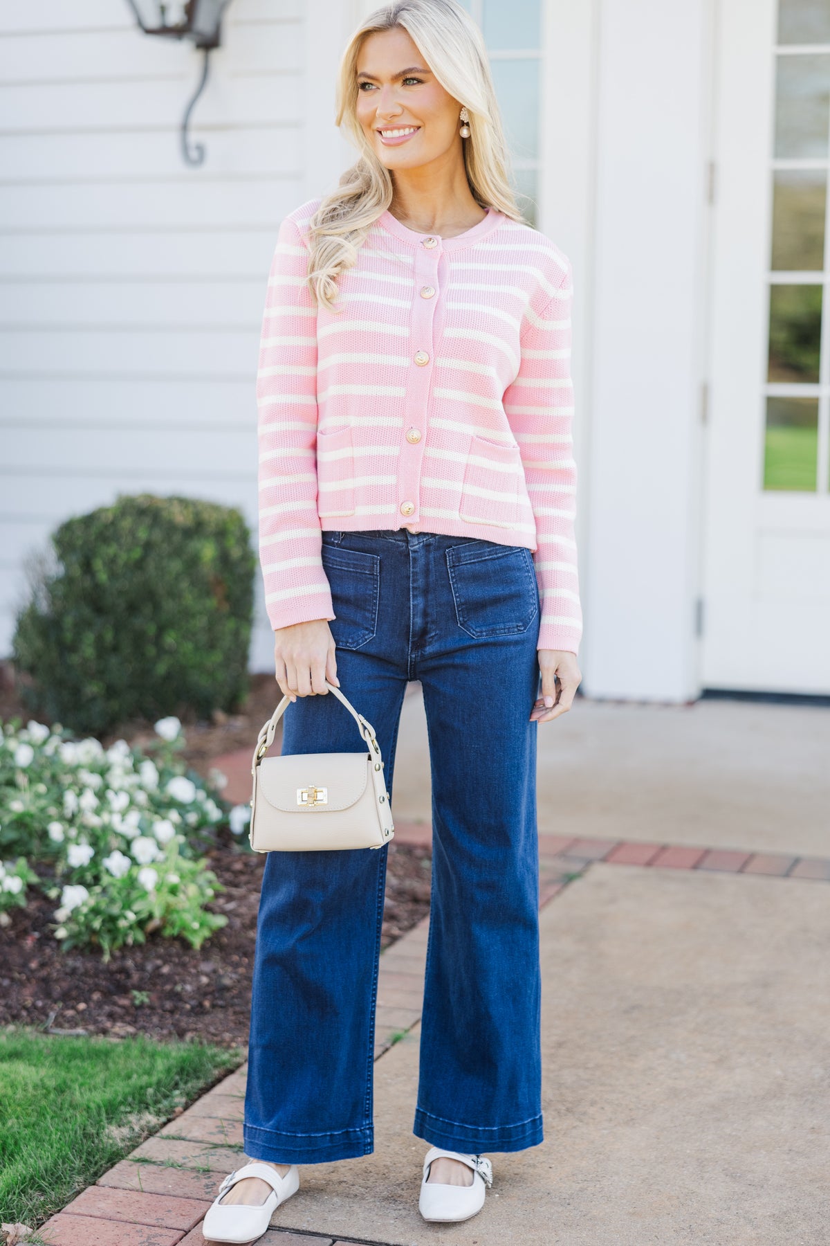 Round Neck Cardigan - Pink main image 0