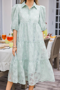Love Found Sage Green Floral Tiered Midi Dress