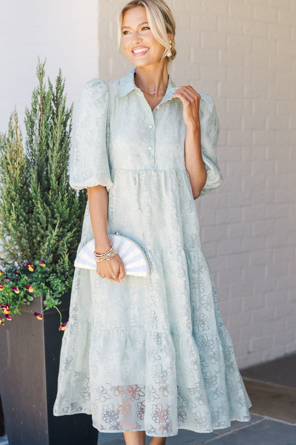 Love Found Sage Green Floral Tiered Midi Dress – Shop the Mint