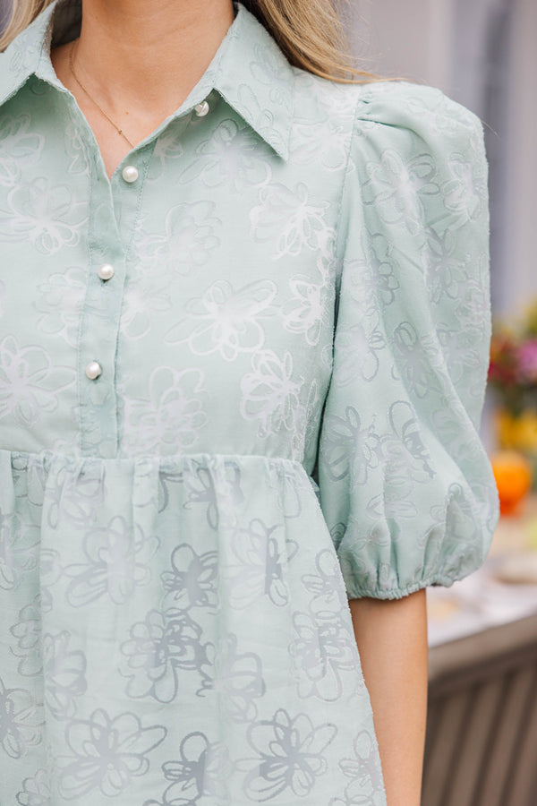 Love Found Sage Green Floral Tiered Midi Dress