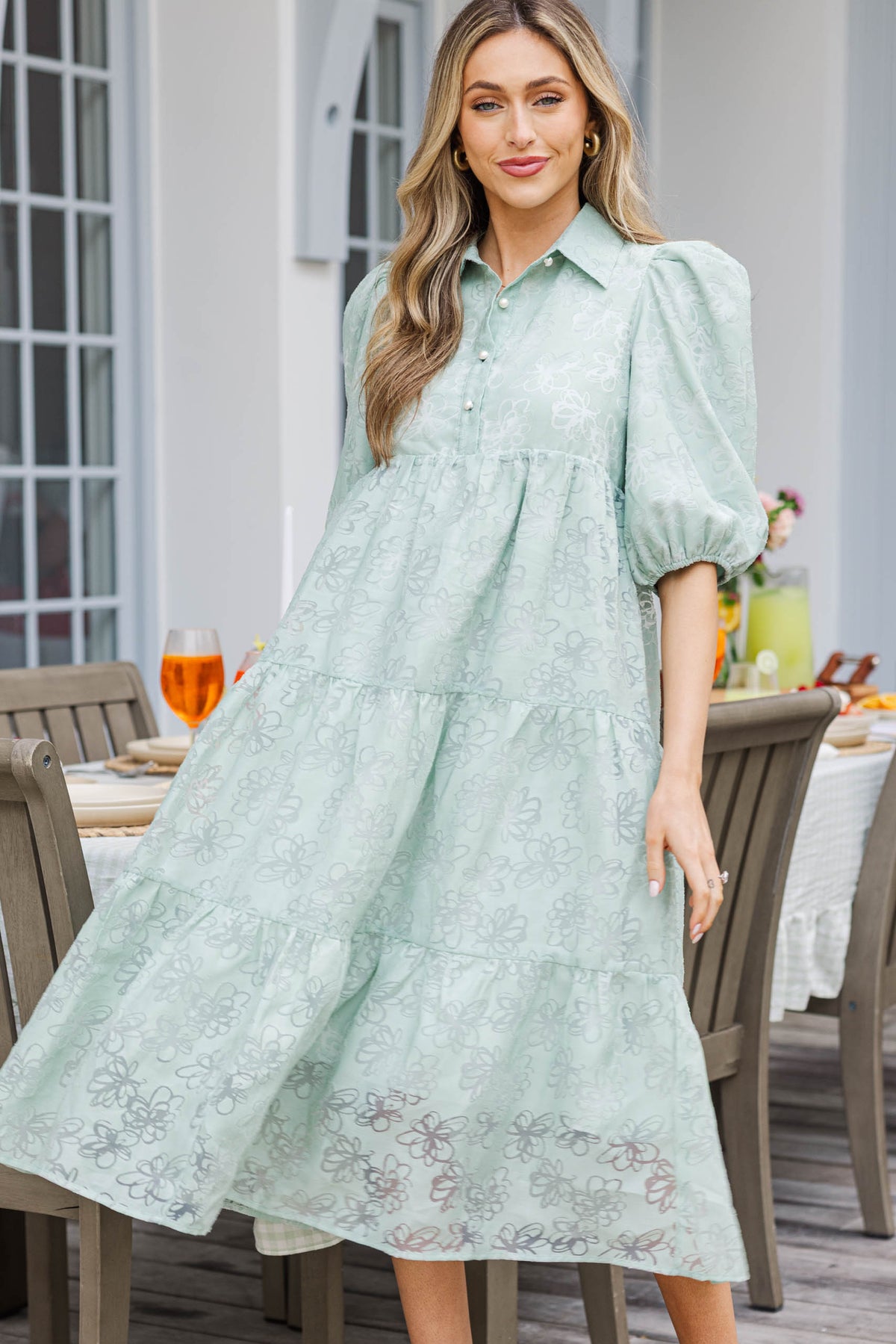 Love Found Sage Green Floral Tiered Midi Dress – Shop the Mint