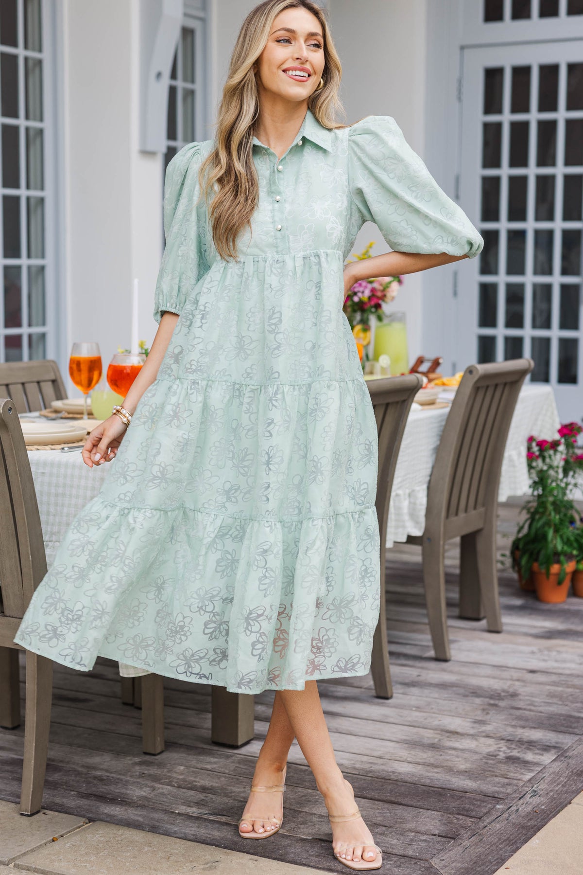 Love Found Sage Green Floral Tiered Midi Dress Shop the Mint Love Found Sage Green Floral Tiered Midi Dress Shop the Mint