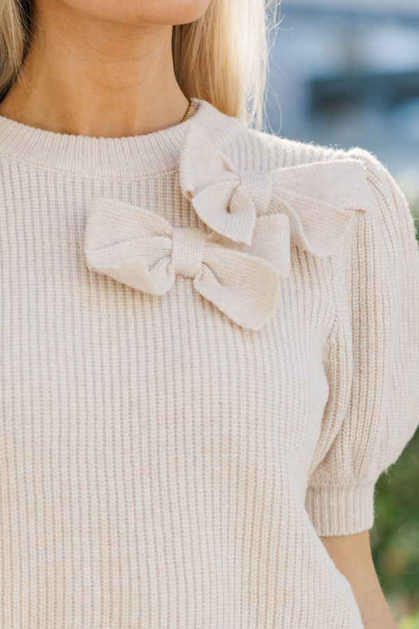 Clear Your Mind Cream Bow Sweater
