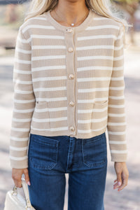 Ready To Go Taupe Striped Cardigan