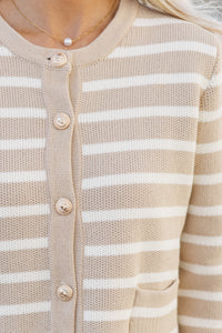 Ready To Go Taupe Striped Cardigan