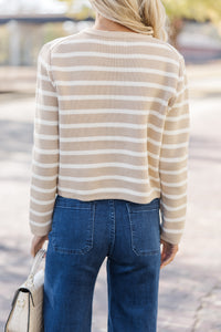 Ready To Go Taupe Striped Cardigan