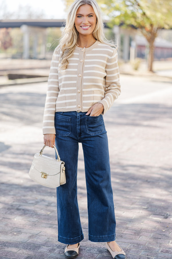 Ready To Go Taupe Striped Cardigan