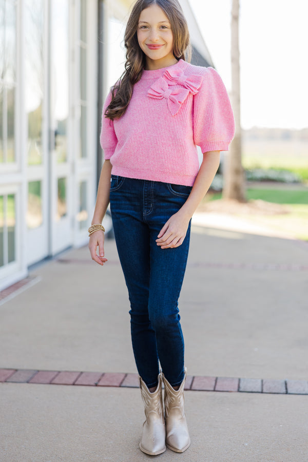 Girls: The Charlotte Pink Bow Sweater