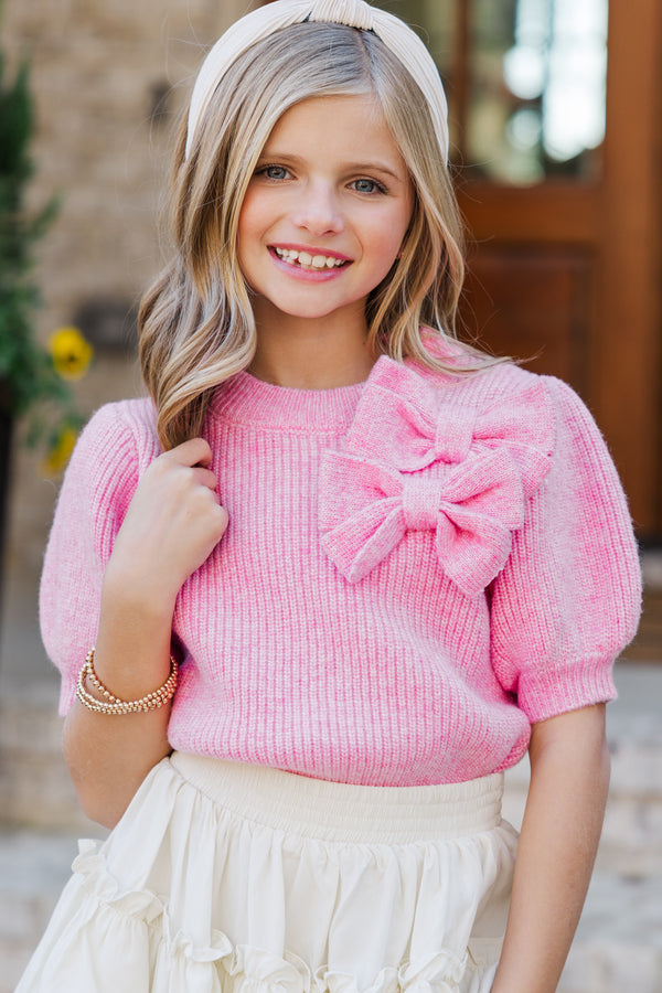 Girls: The Charlotte Pink Bow Sweater