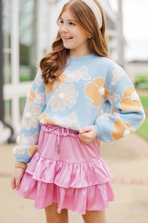 Girls: Easy To Love Blue Floral Sweater