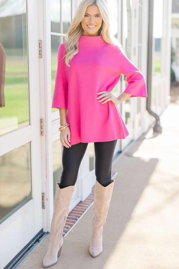 With Ease Fuchsia Pink Mock Neck Sweater Tunic