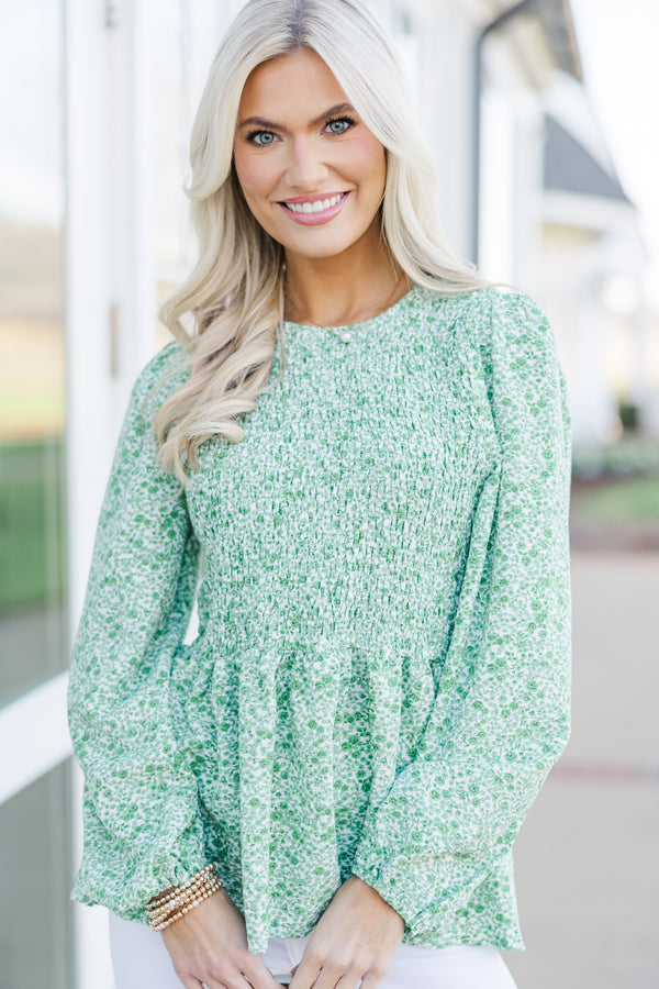 Getting Close Green Ditsy Floral Blouse