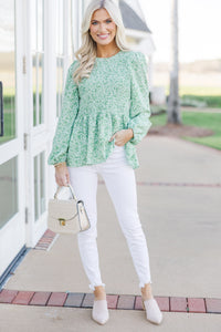 Getting Close Green Ditsy Floral Blouse