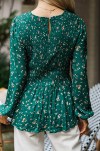 Getting Close Hunter Green Ditsy Floral Blouse