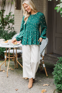 Getting Close Hunter Green Ditsy Floral Blouse