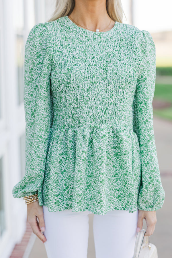 Getting Close Green Ditsy Floral Blouse