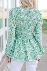 Getting Close Green Ditsy Floral Blouse