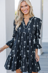 In Your Happy Place Black Bow Print Dress