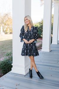 In Your Happy Place Black Bow Print Dress