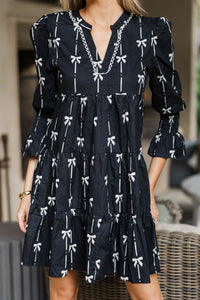 In Your Happy Place Black Bow Print Dress