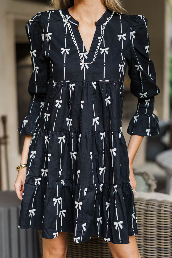 In Your Happy Place Black Bow Print Dress