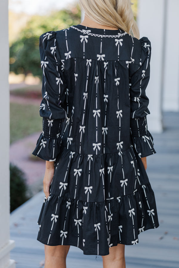 In Your Happy Place Black Bow Print Dress