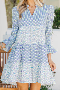 In Your Happy Place Blue Mixed Print Dress