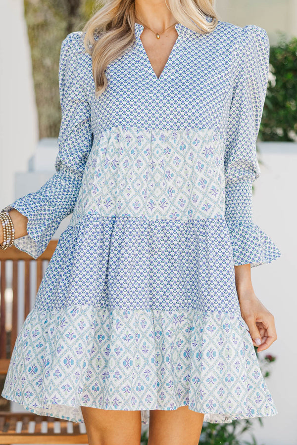 In Your Happy Place Blue Mixed Print Dress