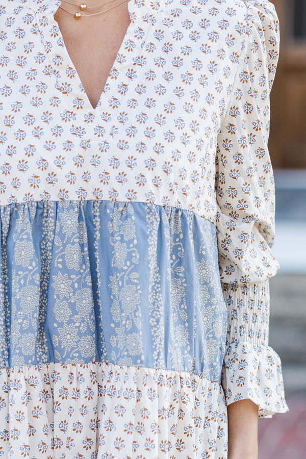 In Your Happy Place Brown Mixed Print Dress