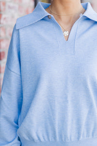 It's All For You Light Blue Collared Sweater