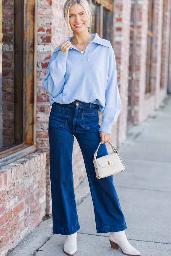 It's All For You Light Blue Collared Sweater