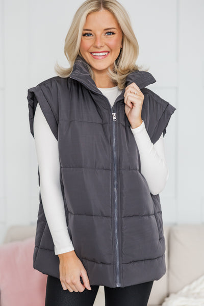 Make You Happy Charcoal Quilted Vest – Shop the Mint
