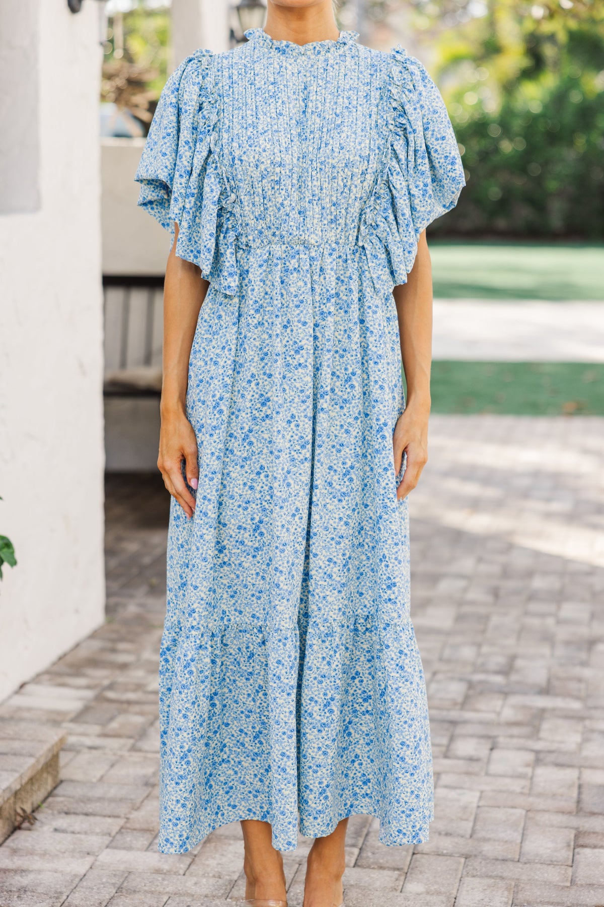 blue flowery midi dress Say You Love It Ditsy Floral Dress, Small - The Mint Julep Boutique wedding guest dresses orange 31.5 Waist Size:US 14 W Navy Blue Shirt And