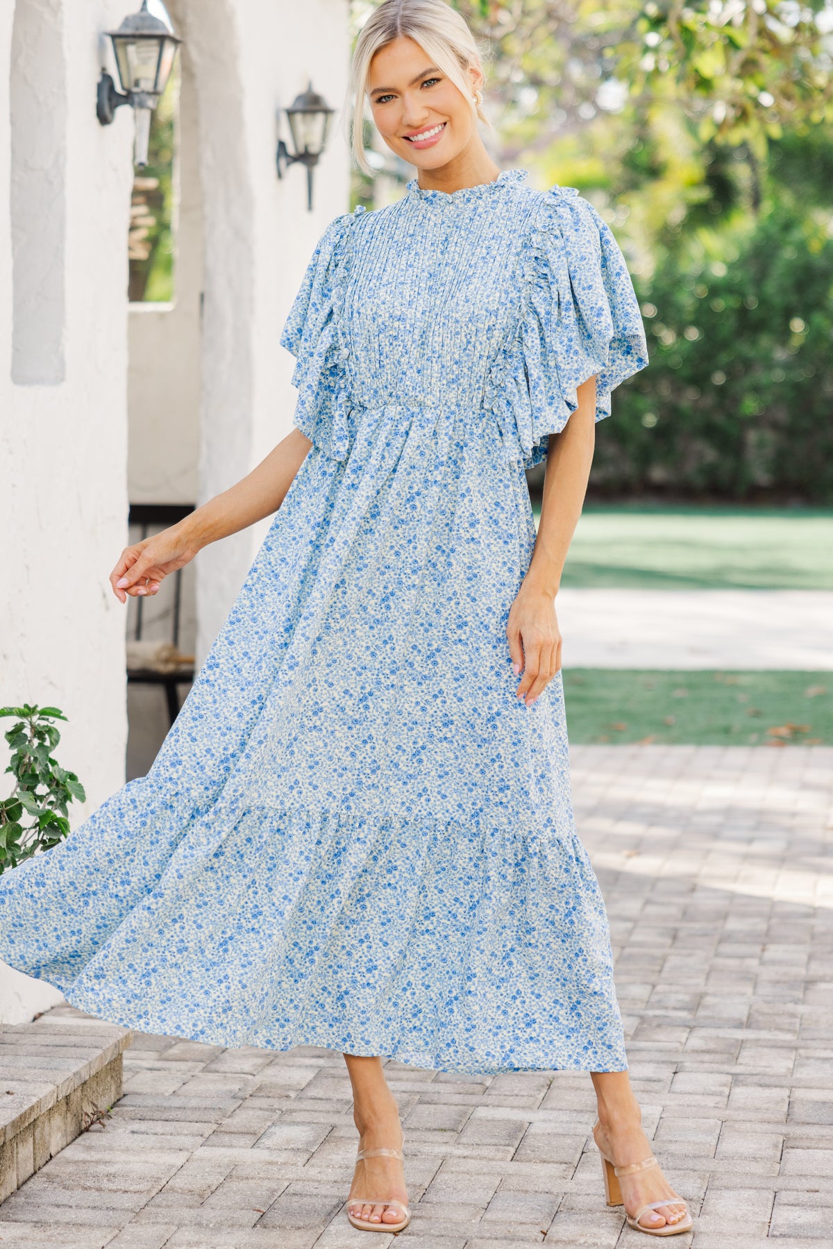 young love midi dress Say You Love It Blue Ditsy Floral Midi Dress – Shop the Mint