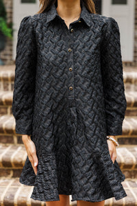 Share Your Story Black Textured Shirt Dress