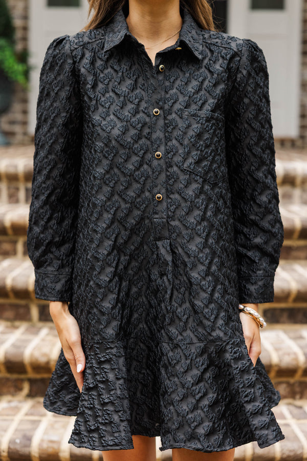 Share Your Story Black Textured Shirt Dress
