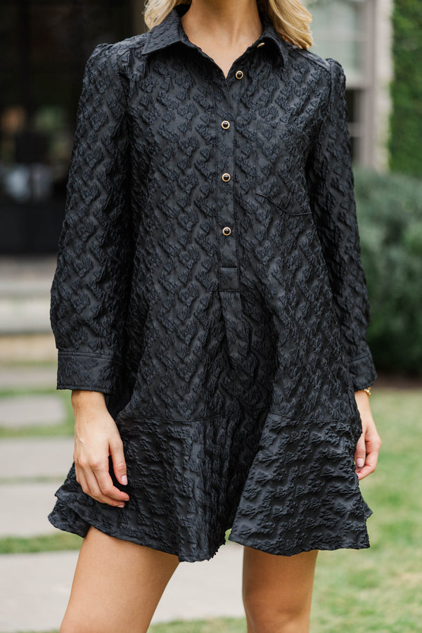 Share Your Story Black Textured Shirt Dress