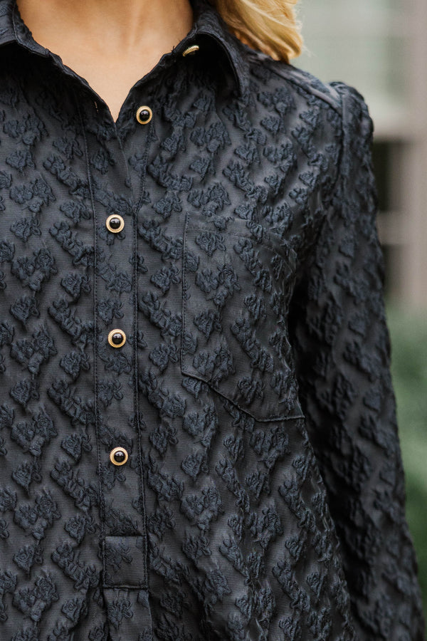 Share Your Story Black Textured Shirt Dress