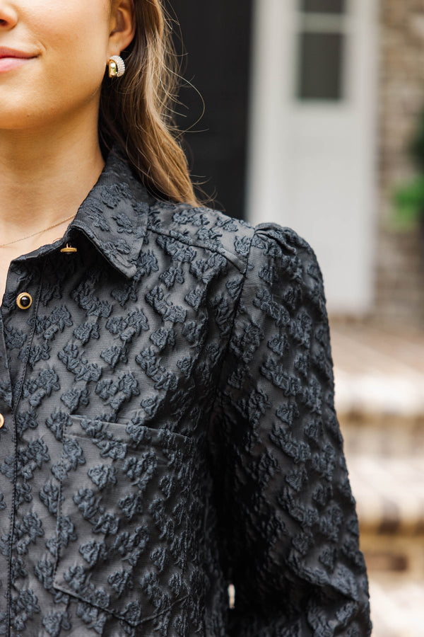 Share Your Story Black Textured Shirt Dress