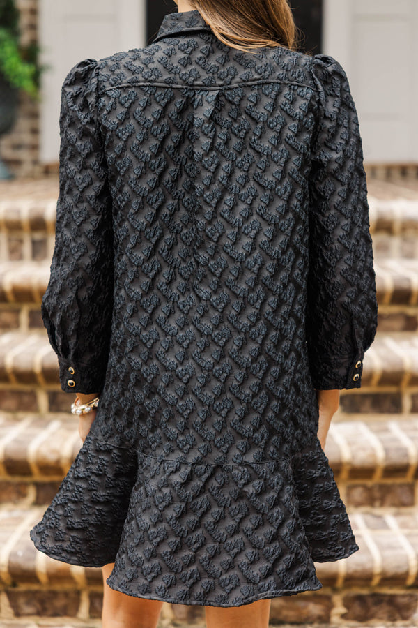 Share Your Story Black Textured Shirt Dress