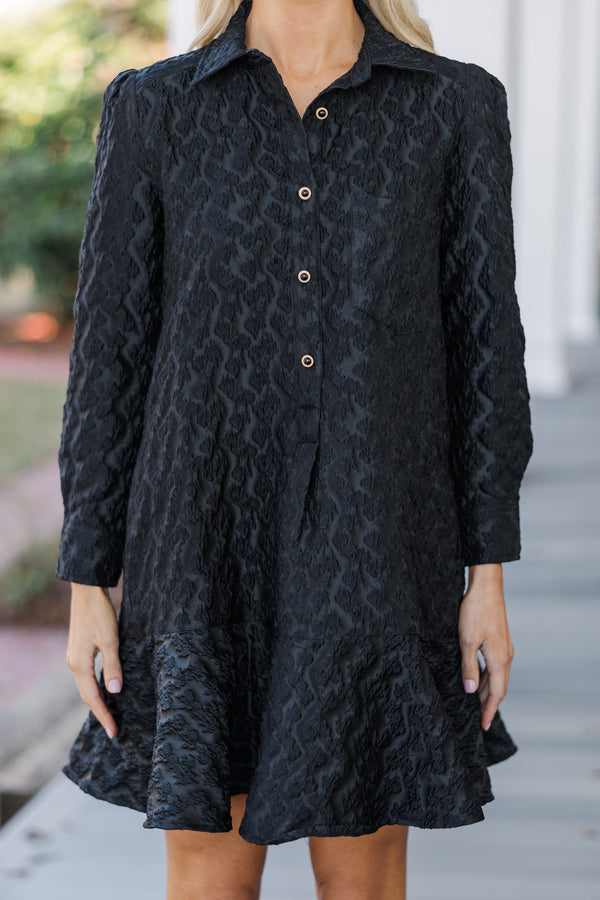 Share Your Story Black Textured Shirt Dress