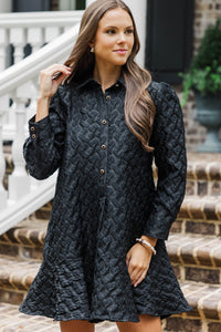Share Your Story Black Textured Shirt Dress
