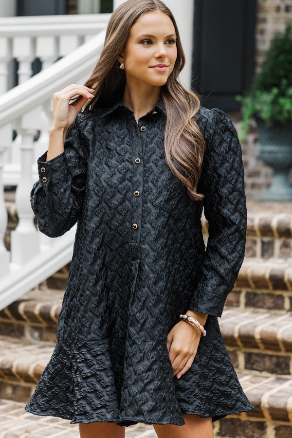 Share Your Story Black Textured Shirt Dress