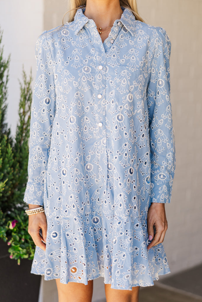 Share Your Story Light Blue Eyelet Shirt Dress – Shop the Mint