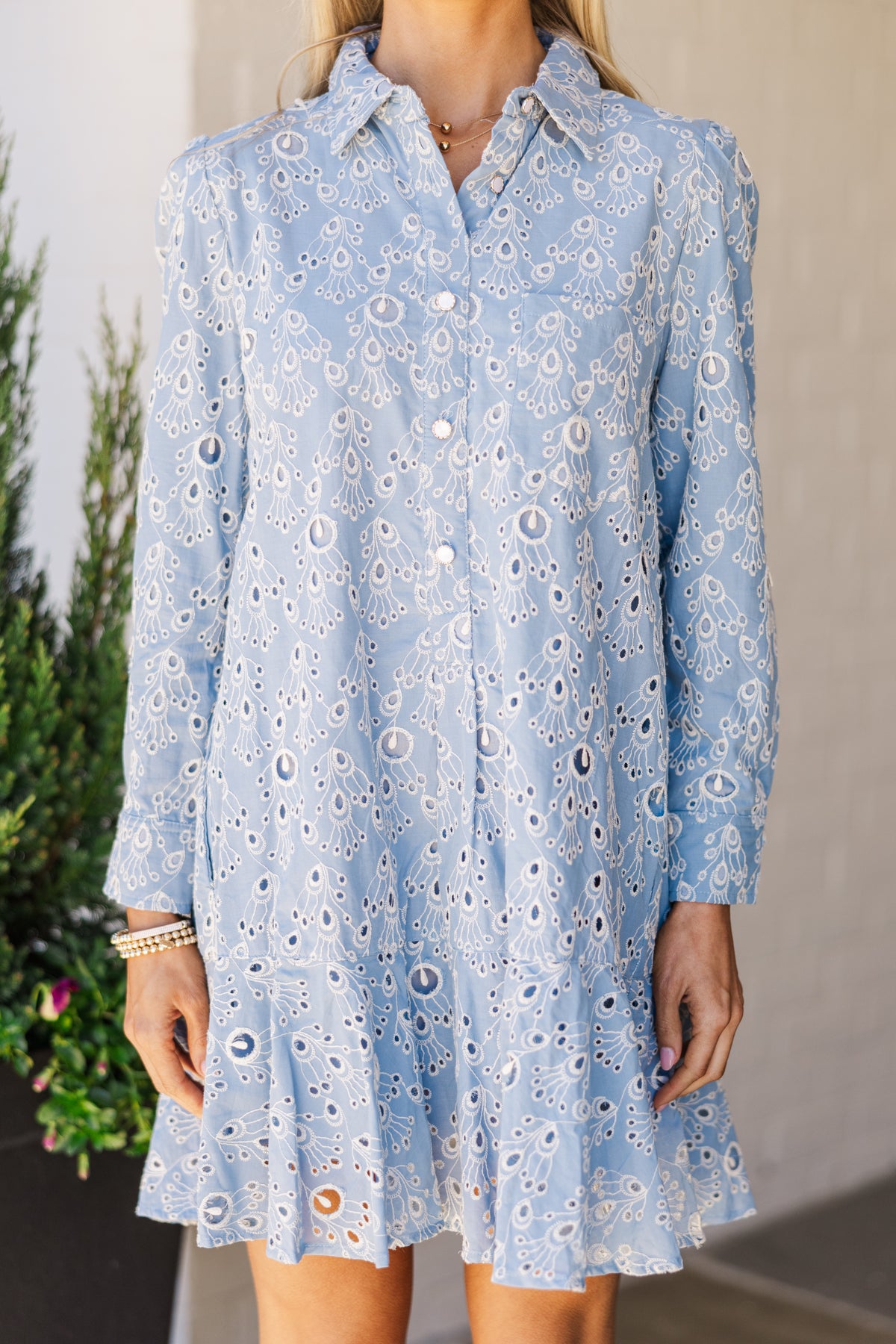 Share Your Story Light Blue Eyelet Shirt Dress – Shop the Mint
