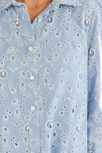 Share Your Story Light Blue Eyelet Shirt Dress